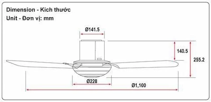 Quạt trần 3 cánh Panasonic F-48CZL quat tran panasonic 3 canh ty ngan 4